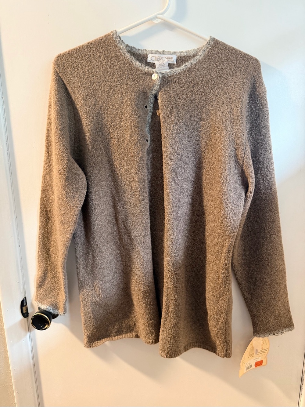 Cherokee Taupe Textured Button-Neck Cardigan